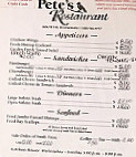 Pete's Bluebird menu