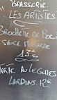 Brasserie Les Artistes menu