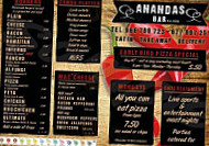 Anandas And Pizzeria menu