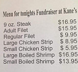 Kanes Seafood Steakhouse menu