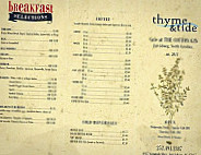 Thyme And Tide Cafe menu
