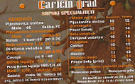 Caricin Grad menu