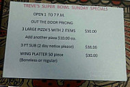 Treve's Pizza menu