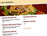Villa Mont Liban menu