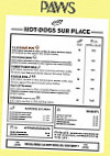 Paws Hot Dog menu