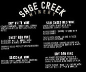 Sage Creek Winery menu