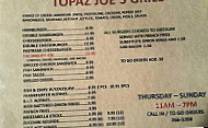 Topaz Joes Grill menu