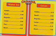 Cabana Water Ice Co menu