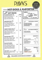 Paws Hot Dog menu