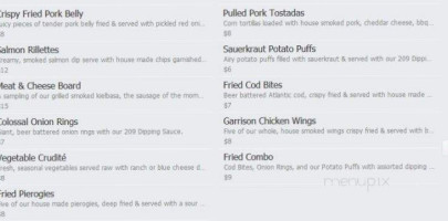 The Garrison menu