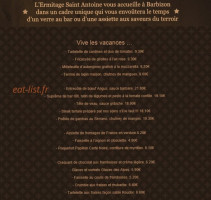 L'Ermitage Saint-Antoine menu