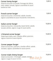 Corner Burger menu