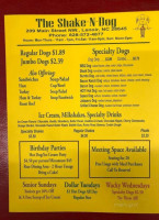 The Shake-n-dog menu