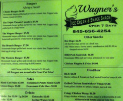 Wagner's Ice Cream Snack Shack menu
