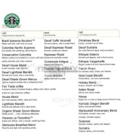 Starbucks Coffee Co menu