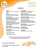 Lyons Lake Restaurant And Bar menu