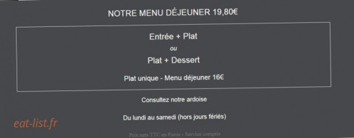 Restaurant La Tour du Plan menu