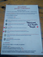 Brasserie Entre 2 Mondes menu