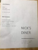 Nick's Diner menu