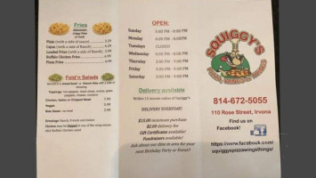 Squiggy's Pizza And Wings menu
