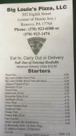 Big Louie's Pizza menu