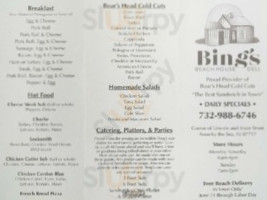 Bing's Beach House Deli menu