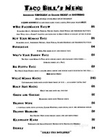 Taco Bill's Taco Madness menu