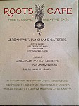 Roots Café menu