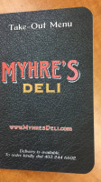 Myhre's Deli menu