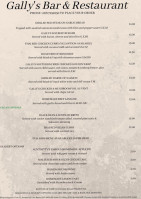 Gally's Bar Restaurant menu