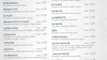 Pizzeria Nuovo Ronche menu