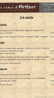 La Table D'arthur menu