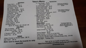 Teke's Lounge menu