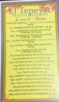 El Tepeyac Mexican menu