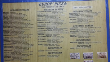 Europ'pizza menu