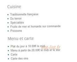 Hôtel De La Falaise menu