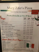 Mary Zifer's Pizza Shop menu