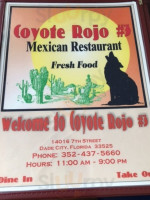 Coyote Rojo Iii menu