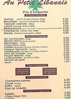 Au Petit Libanais menu