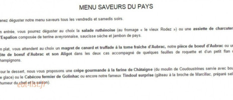 Bistrot des Vosges menu