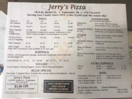 Jerry's Pizzeria menu