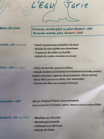 L'Eau Tarie menu