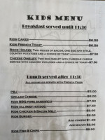 Blue Agate Cafe menu