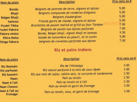 INDIA menu