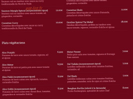 Tajmahal Indien menu