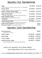 Bandits Public House And Inn menu