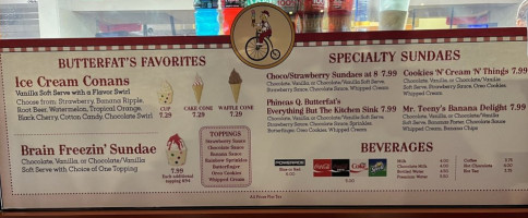 Phineas Q. Butterfat's Ice Cream Parlour menu