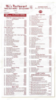 Wu's Restaurant menu