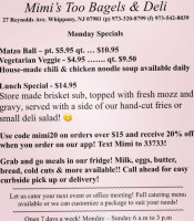 Mimi's Too Bagels Deli menu