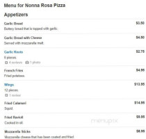 Nonna Rosa Pizza menu